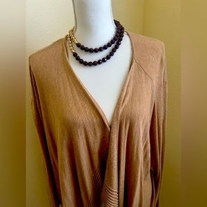 LIZ CLAIBOURNE Ladies Open front cardigan. Size 1X Caramel pre owned.
